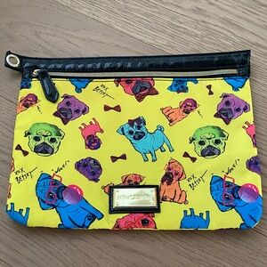 Betsey Johnson Yellow Pug Print Pouch